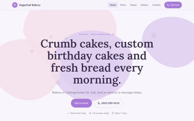 Screenshot of demo design B-02, Sugarloaf Bakery