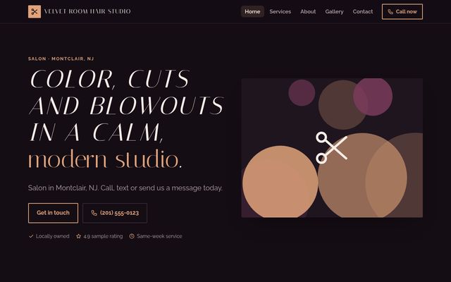 Screenshot of demo design B-03, Velvet Room Hair Studio