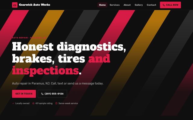 Screenshot of demo design B-06, Garden State Auto Works