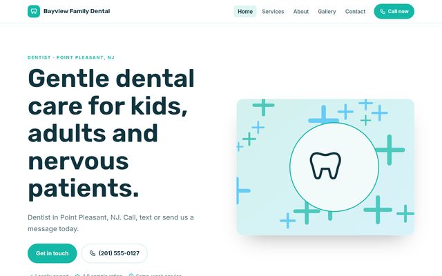 Screenshot of demo design B-07, Bayview Family Dental