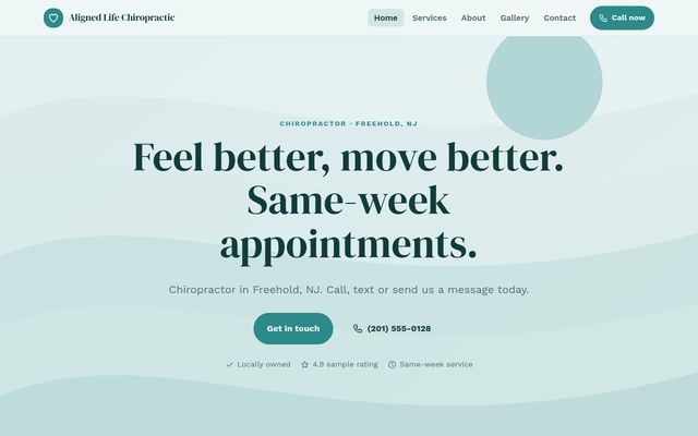 Screenshot of demo design B-08, Aligned Life Chiropractic