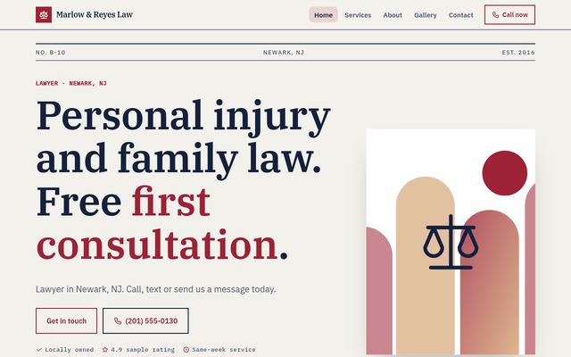 Screenshot of demo design B-10, Marlow & Reyes Law