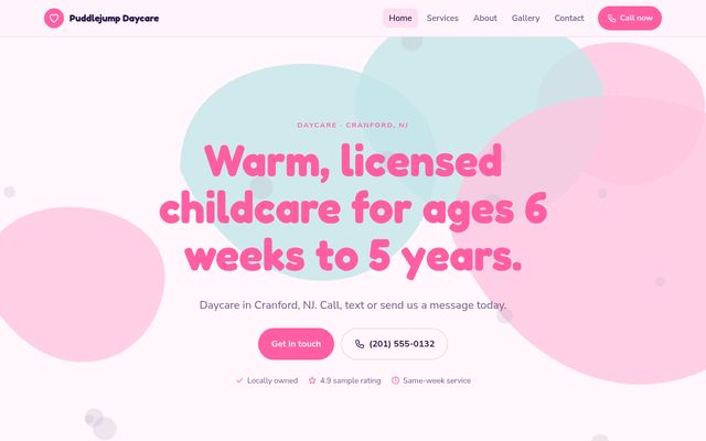 Screenshot of demo design B-12, Little Acorns Daycare