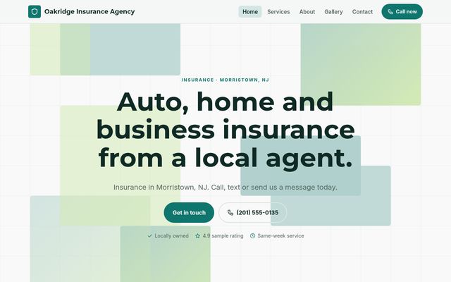 Screenshot of demo design B-15, Oakridge Insurance Agency