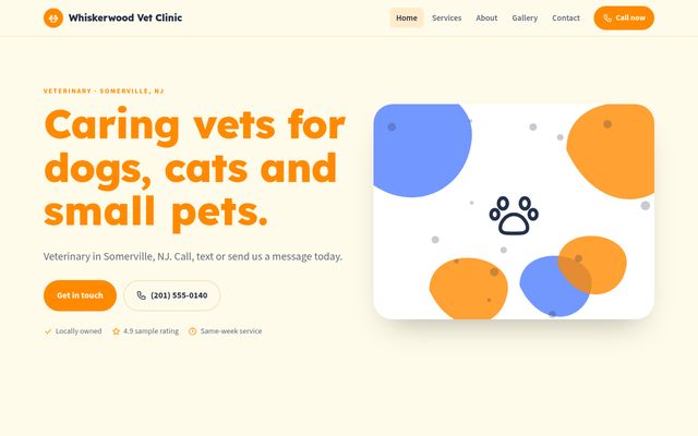 Screenshot of demo design B-20, Paws & Whiskers Vet Clinic