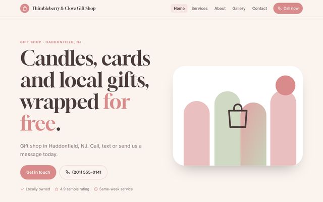 لقطة شاشة لتصميم العرض B-21، Thimbleberry & Clove Gift Shop