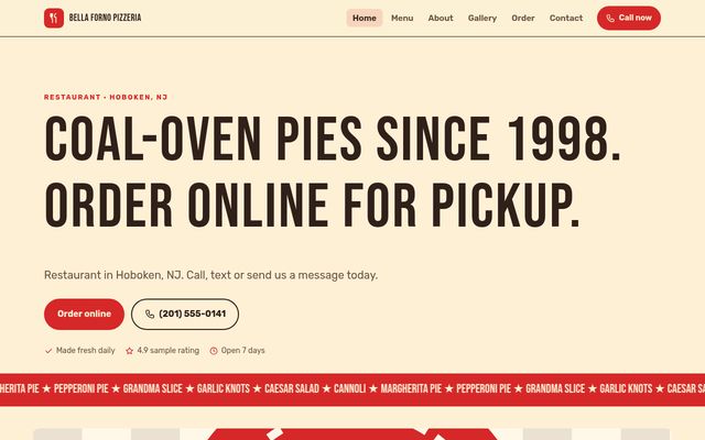 Screenshot of demo design P-01, Bella Forno Pizzeria