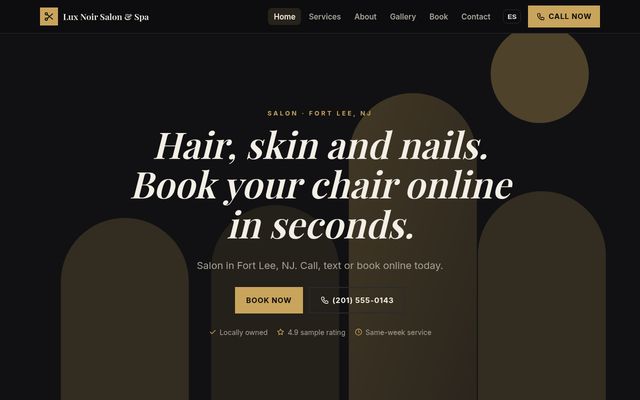 Screenshot of demo design P-03, Lux Noir Salon & Spa