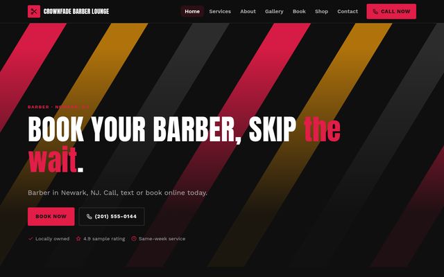 Screenshot of demo design P-04, Kings Cut Barber Lounge
