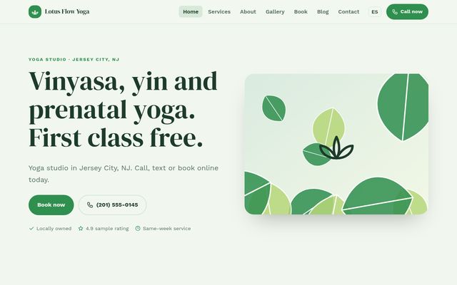 Screenshot of demo design P-05, Lotus Flow Yoga
