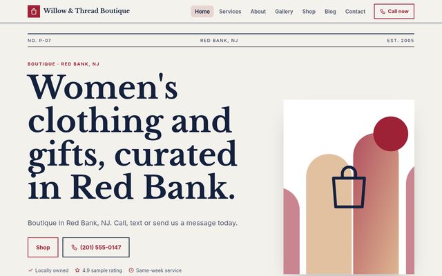 Screenshot of demo design P-07, Willow & Thread Boutique