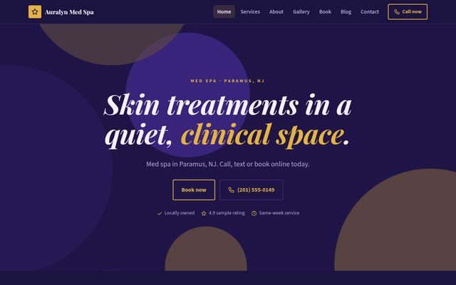 Screenshot of demo design P-09, Aura Med Spa