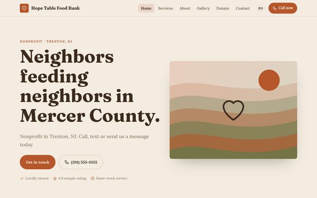 Screenshot of demo design P-15, Hope Table Food Bank