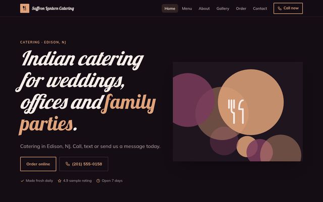 Screenshot of demo design P-18, Saffron Table Catering