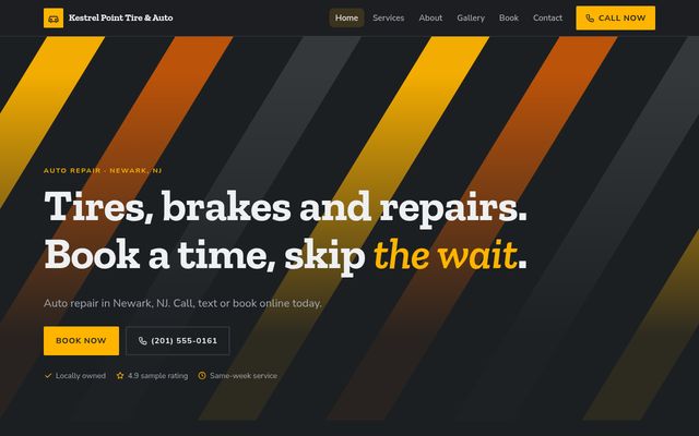 Screenshot of demo design P-21, Kestrel Point Tire & Auto