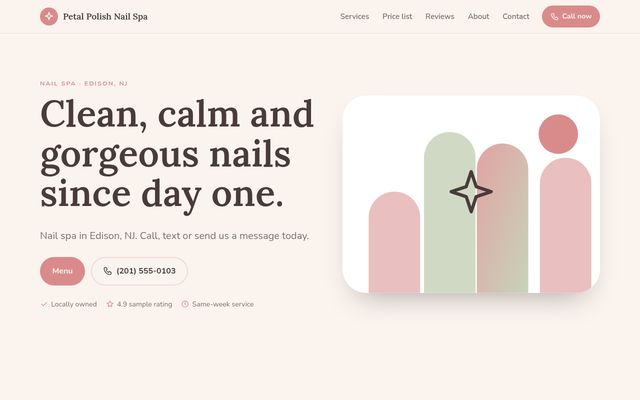 Screenshot of demo design S-03, Petal Polish Nail Spa