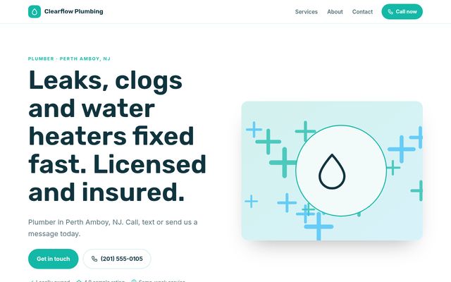 Screenshot of demo design S-05, Clearflow Plumbing