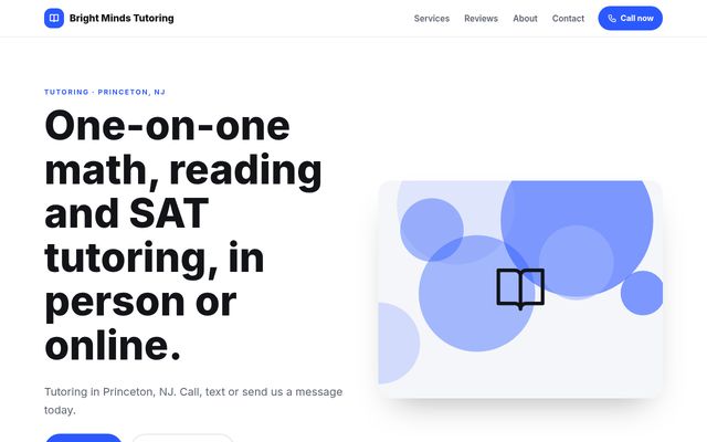 Screenshot of demo design S-10, Bright Minds Tutoring