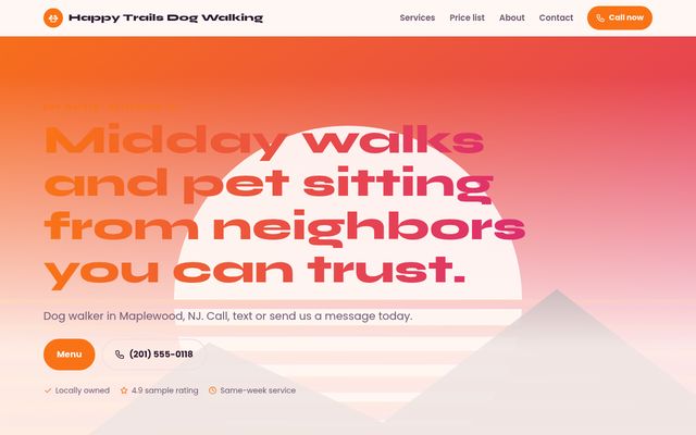 Screenshot of demo design S-18, Happy Trails Dog Walking
