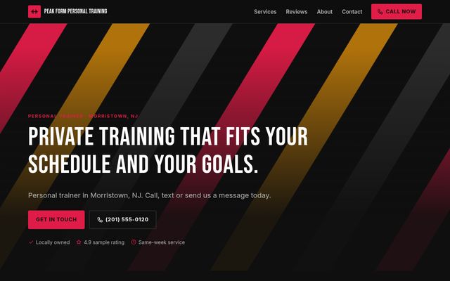 Screenshot of demo design S-20, Peak Form Personal Training
