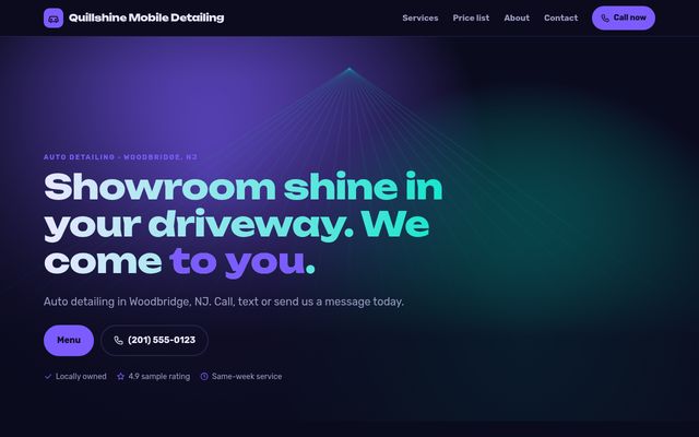 Screenshot of demo design S-23, Quillshine Mobile Detailing
